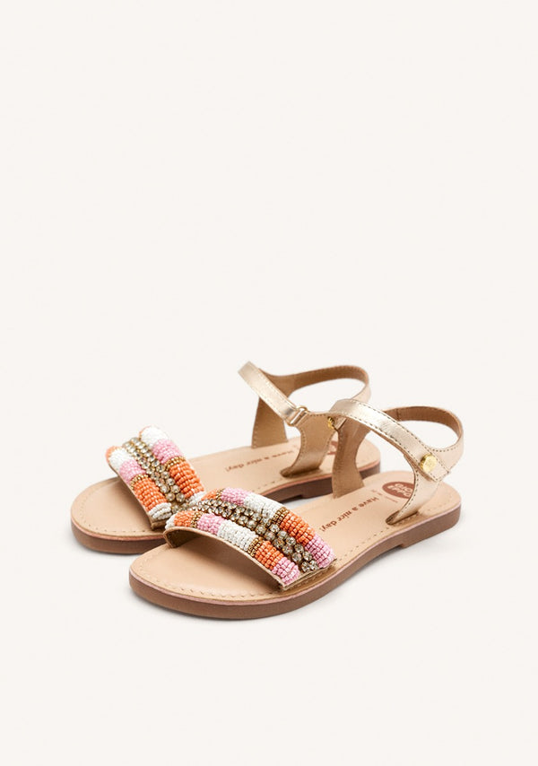 METALLIC LEATHER BEADED SANDALS COUDERAY