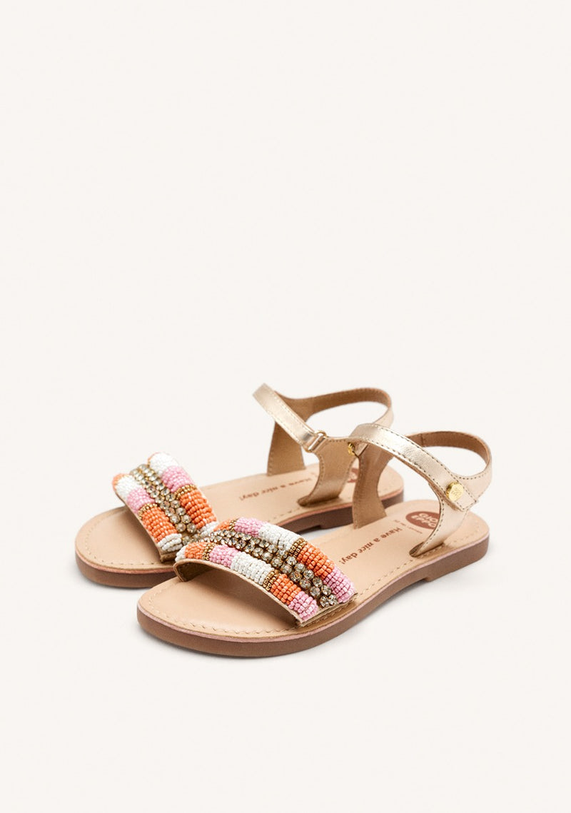 METALLIC LEATHER BEADED SANDALS COUDERAY