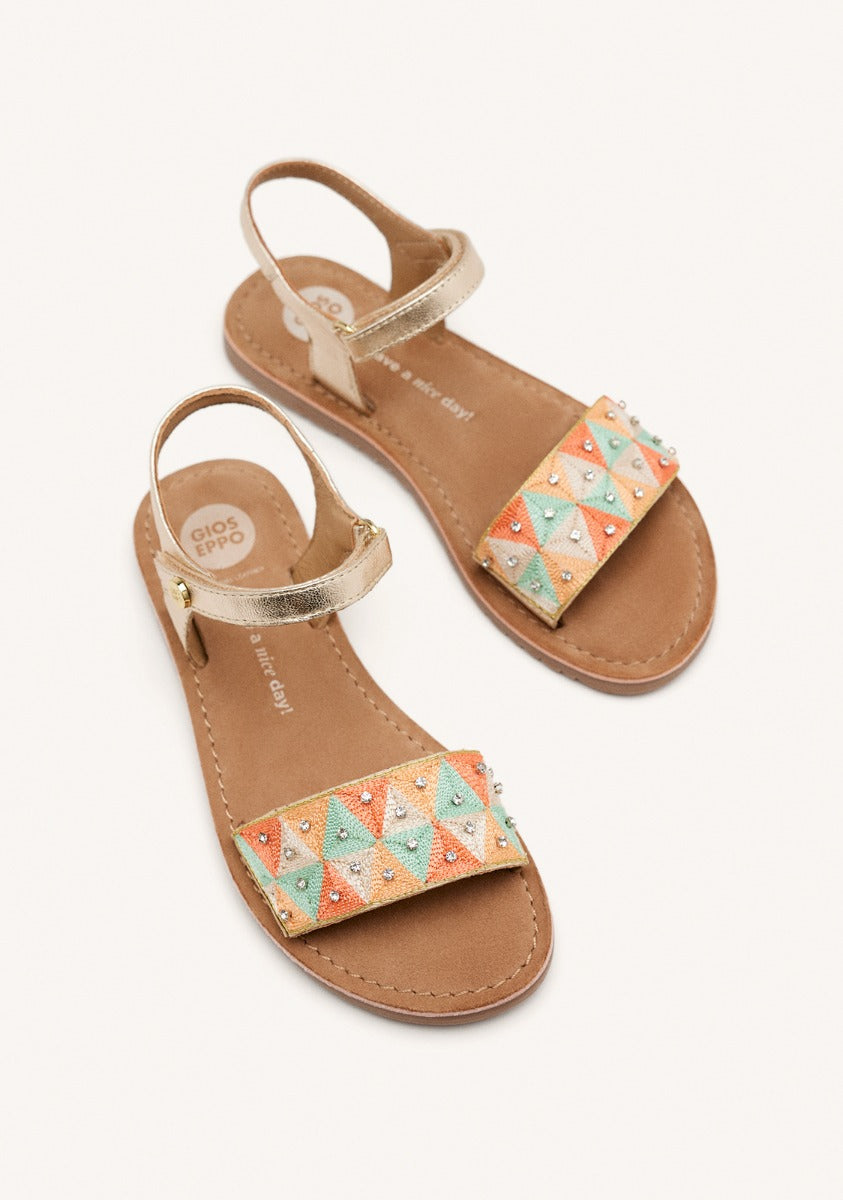 METALLIC LEATHER EMBROIDERED SANDALS MONTROSE