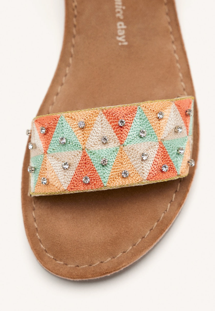 METALLIC LEATHER EMBROIDERED SANDALS MONTROSE