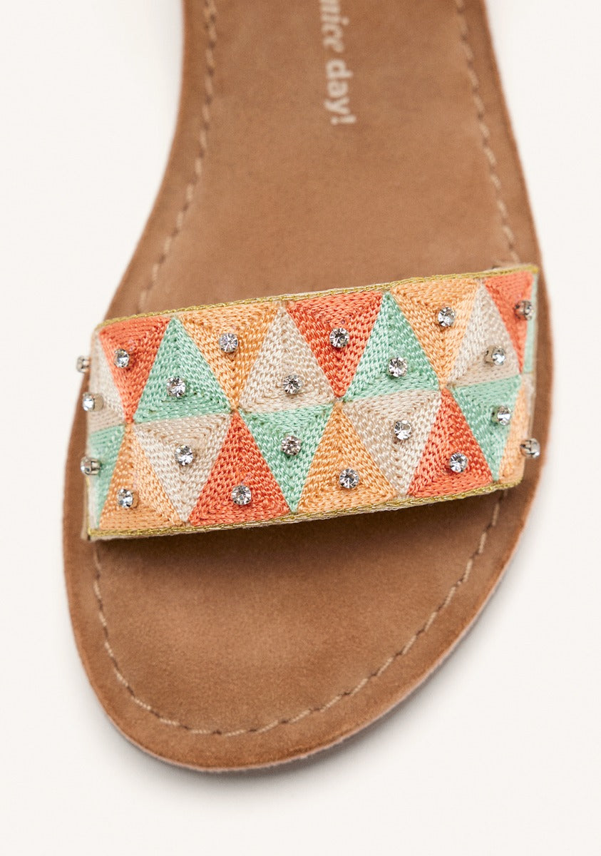 METALLIC LEATHER EMBROIDERED SANDALS MONTROSE