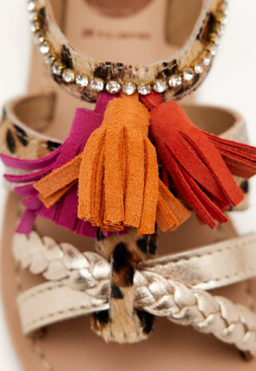 LEOPARD AND FRINGES SANDALS MEDFIELD