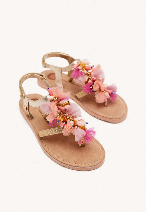 LEATHER TULLE AND BEADS SANDALS OAKHAM