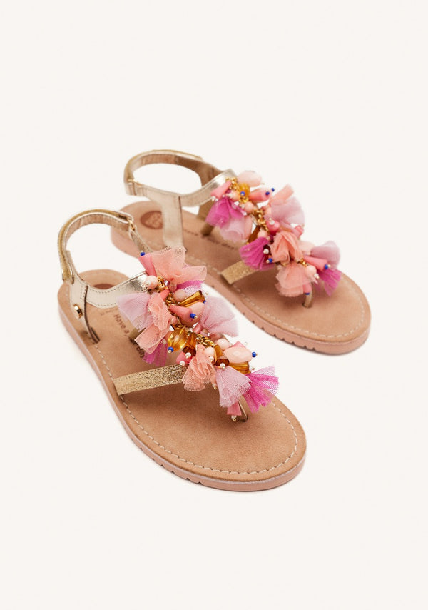 LEATHER TULLE AND BEADS SANDALS OAKHAM