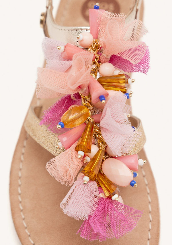 LEATHER TULLE AND BEADS SANDALS OAKHAM