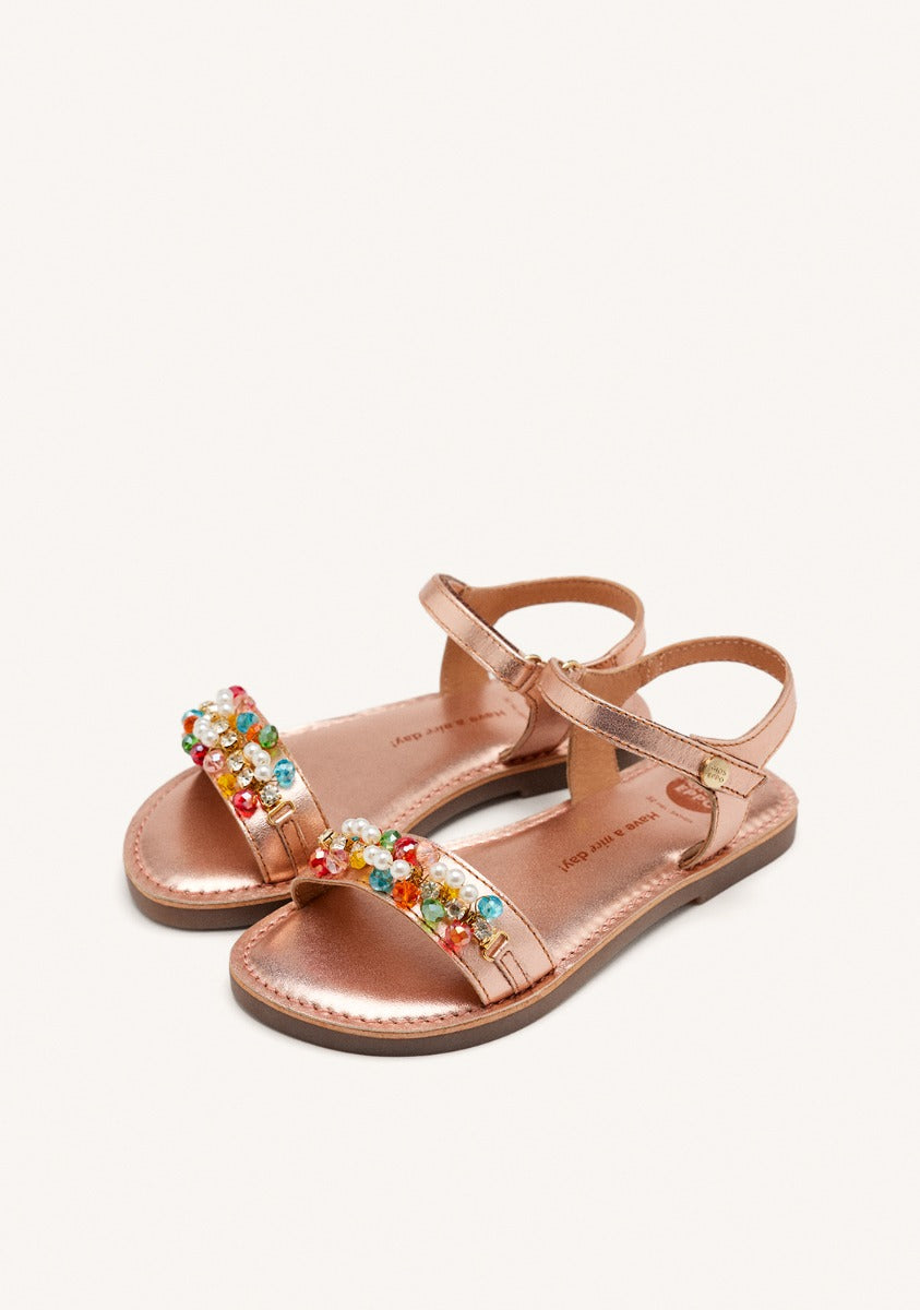 METALLIC LEATHER BEADED SANDALS EFFINGHAM