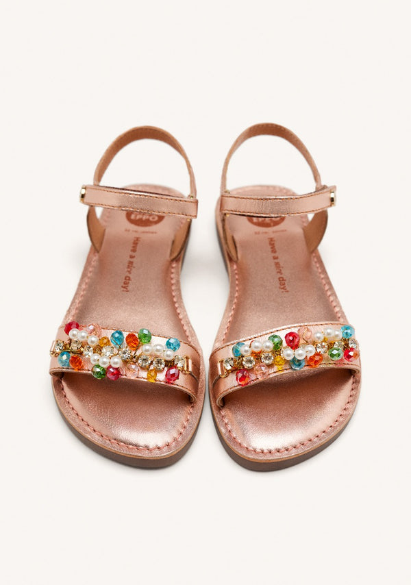 METALLIC LEATHER BEADED SANDALS EFFINGHAM