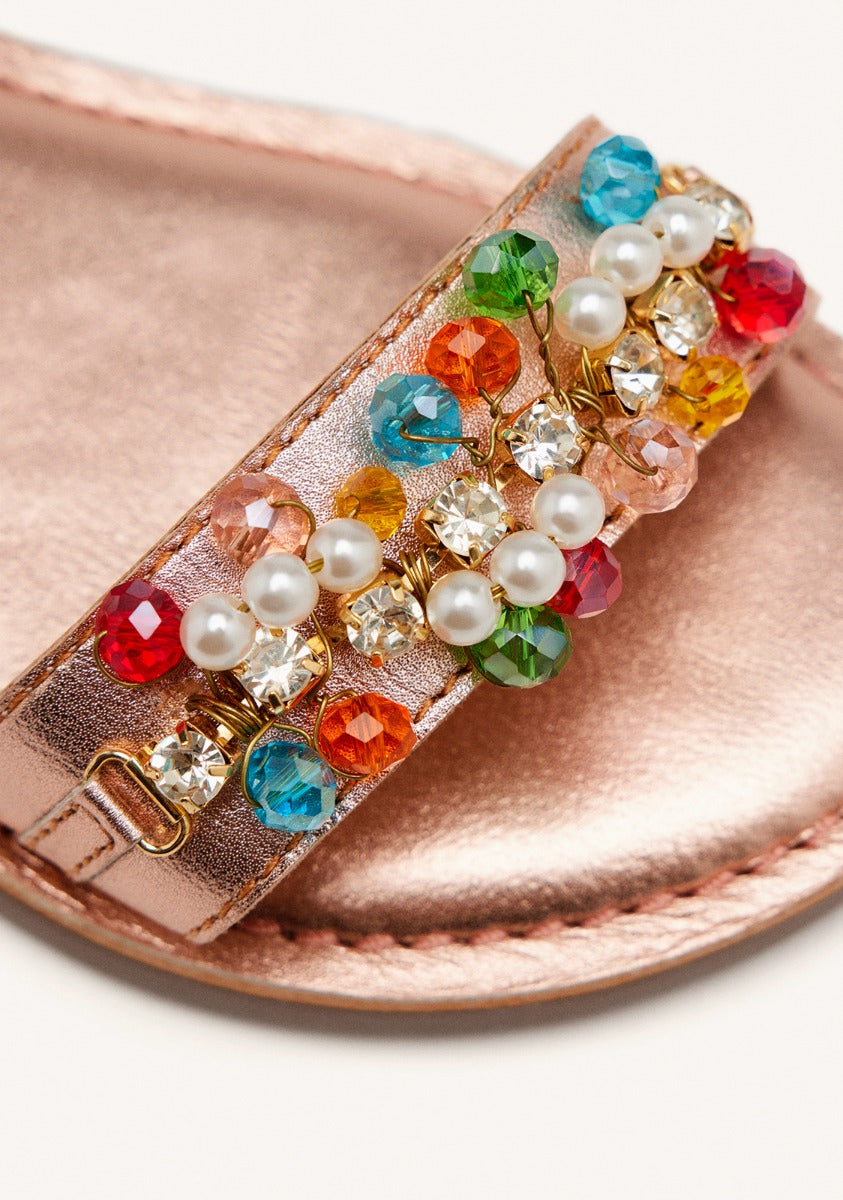 METALLIC LEATHER BEADED SANDALS EFFINGHAM