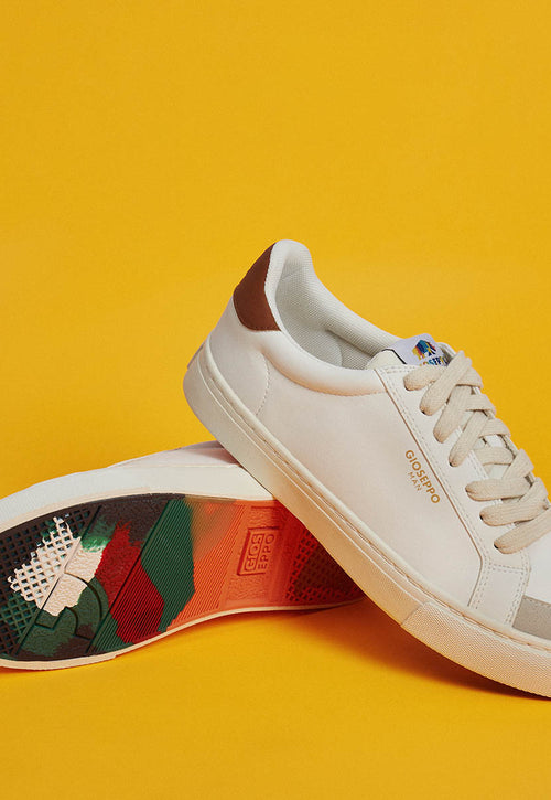 Sneakers blanches avec détails couleur cuir pour homme roujan