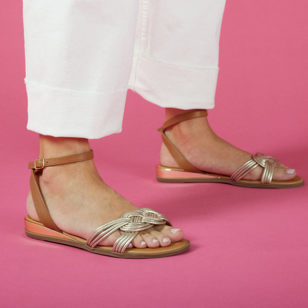 Sandalias doradas con tiras anudadas para mujer telha 