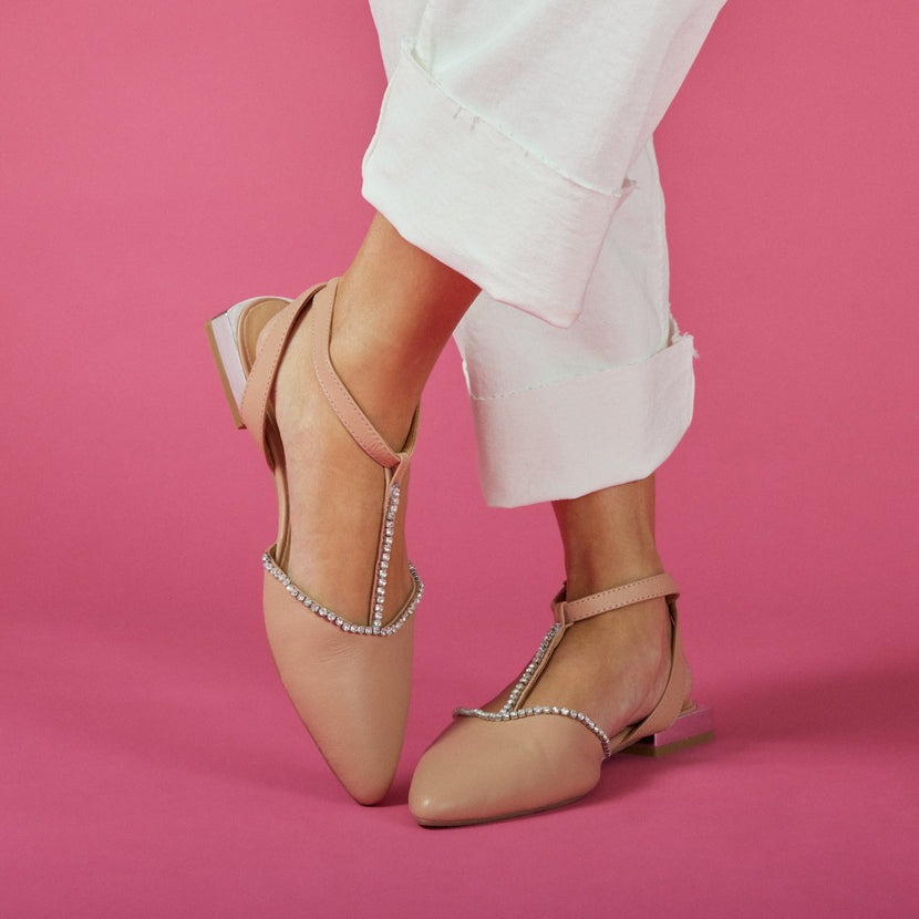 Ballerines sans talon en peau couleur nude pour femme laiz 