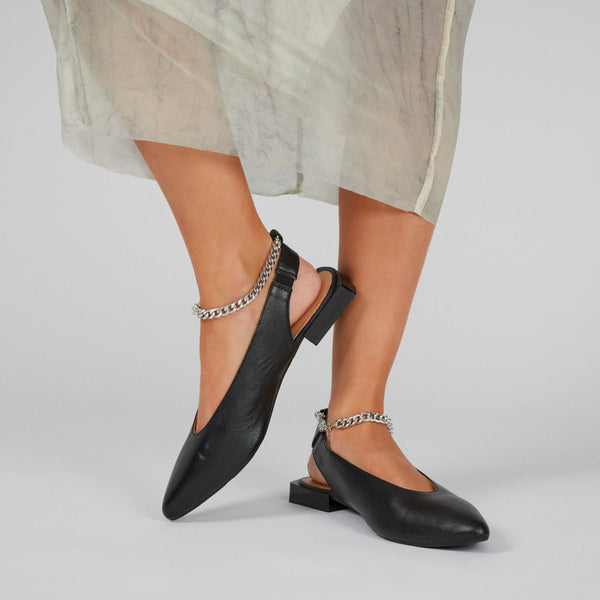 Palu women's black slingback ballet flats with decorative chain