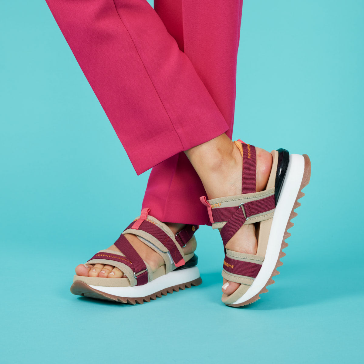 Blaru women's sporty beige and burgundy sandals