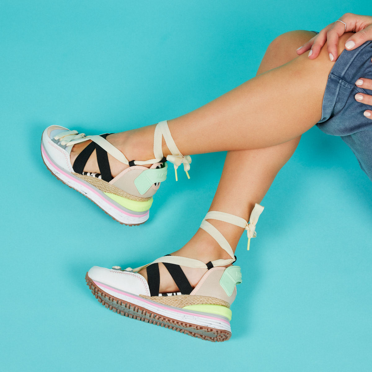 Coron women's white and beige espadrille sneakers with wedges