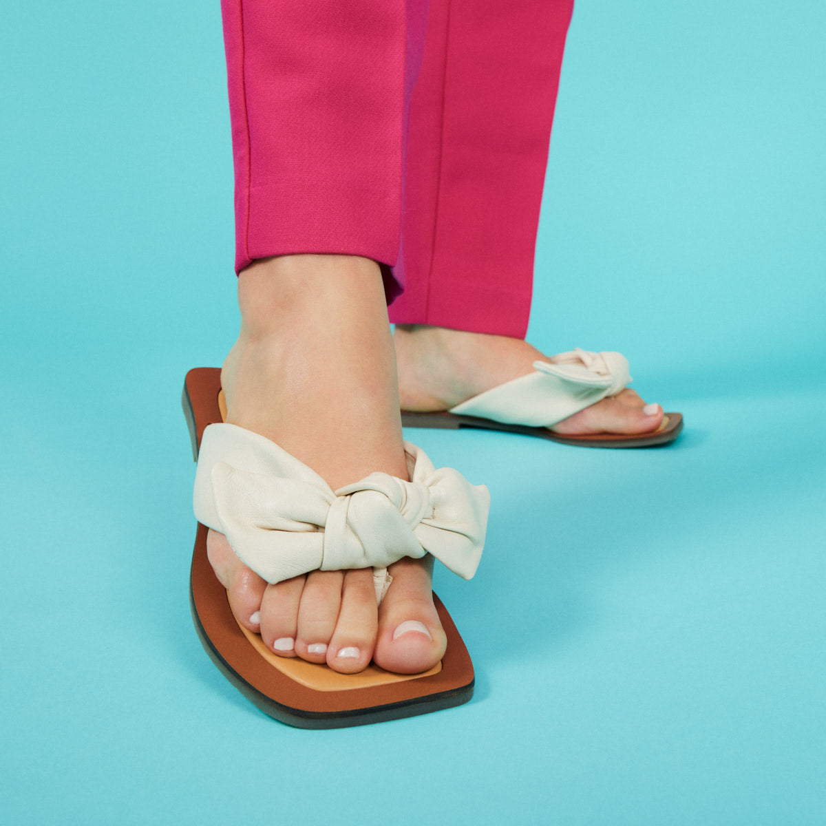 Acucena women's off-white leather sandals with decorative knots