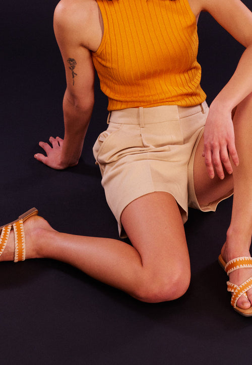 Sandalias naranja de piel con pasados de rafia para mujer goias 