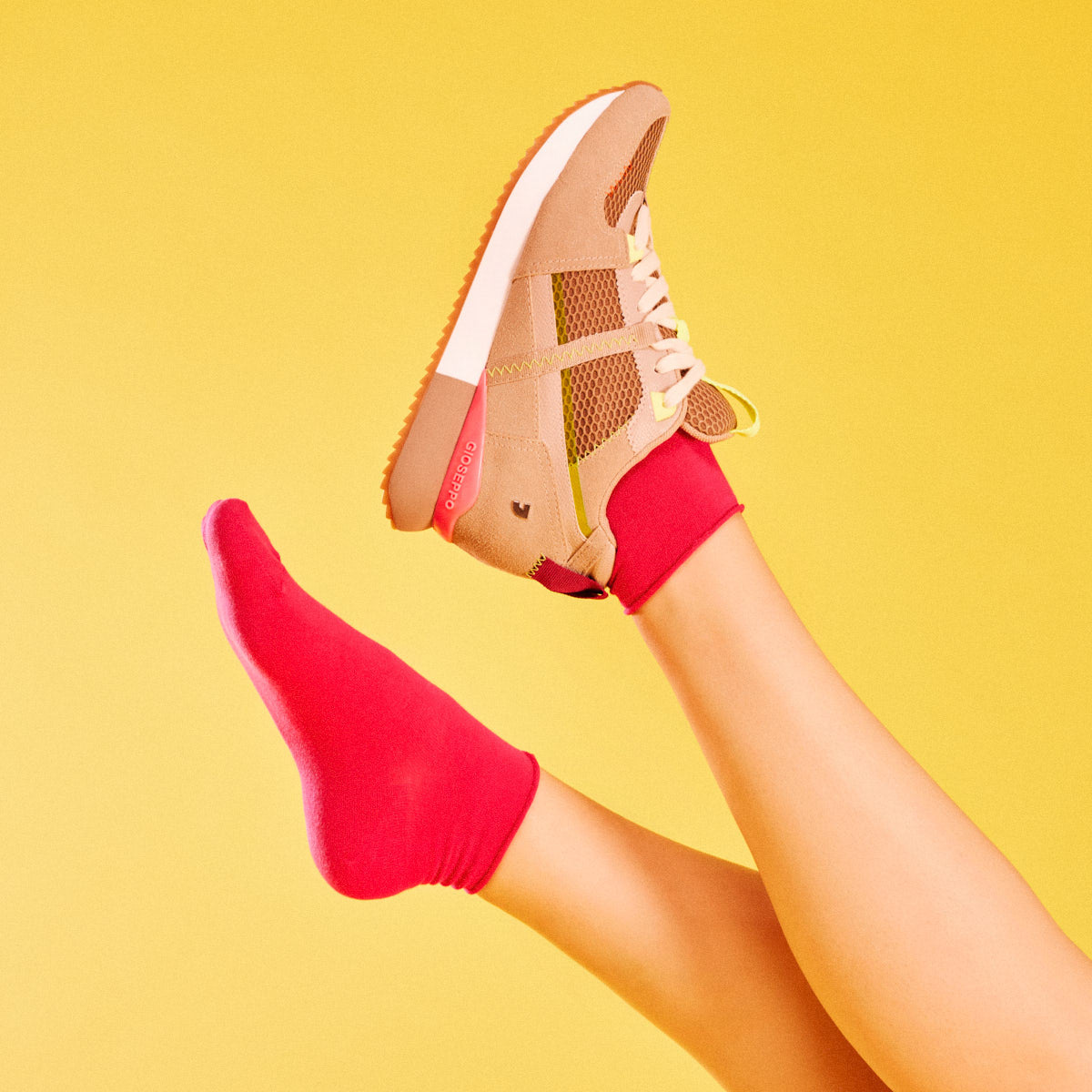 Sanssat women's beige textured sneakers with inner wedges