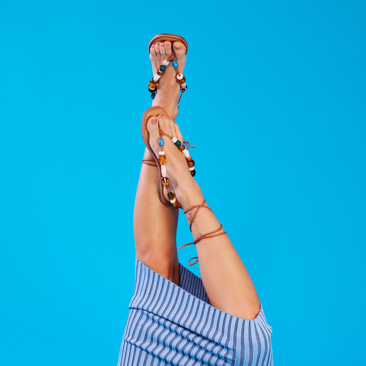 Challex women's leather sandals with decorative multicoloured beads