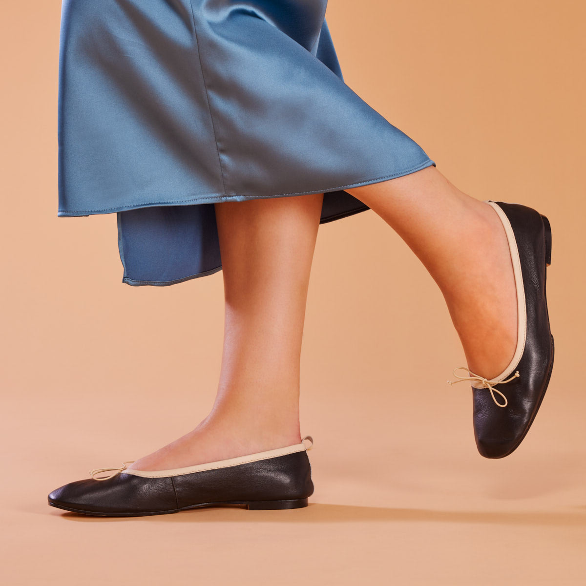 Aspley women's black leather ballet flats with cutwork