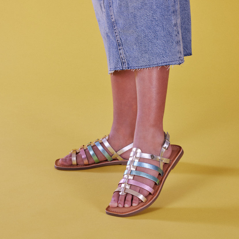 Sandales de type randonnée en peau multicolore pour filles saire