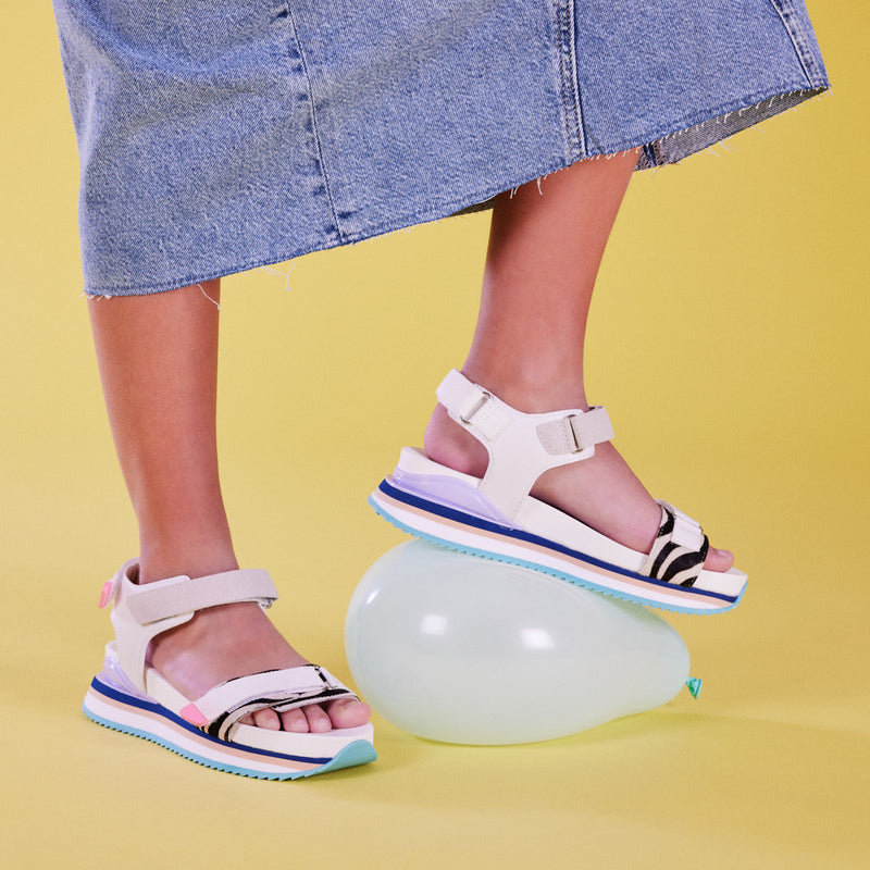 Baldim girls sandals with white and animalrint adjustable straps