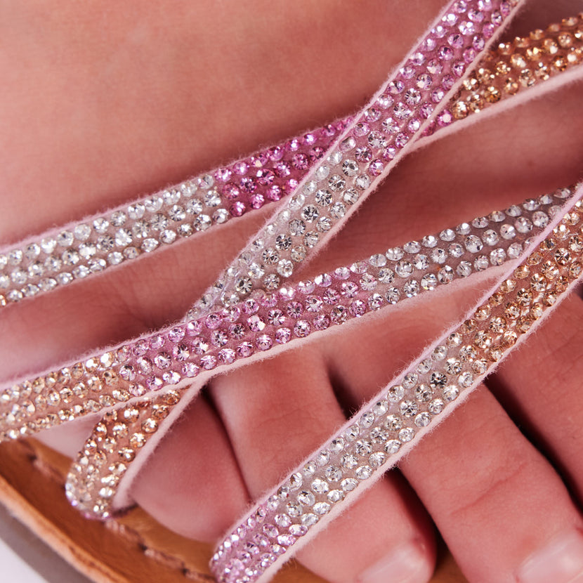 Sandales en peau de couleur rose avec verreries pour fille lixy